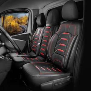 GIOVANNI BUTTI Housses de Si&egrave;ge Auto Universelles 2+1 pour Renault Master (2011-2025), Opel Movano (2022-2024) - Housses de Si&egrave;ge Avant Voiture en Lin, Noir Rouge Housse de Si&egrave;ge de Voiture Double (PANDASEATCOVER, neuf)