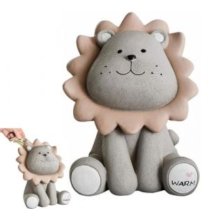 Tirelire Lion en Résine Grise, Tirelire en Résine Incassable, Tirelire Lion Dessin Animé Mignon, Convient comme Cadeau d'anniversaire, Cadeau d'anniversaire pour Les Enfants Ou Votre Amoureux (Mrcqdbb, neuf)