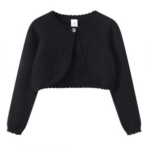 KISLOVE Gilet Cardigan en Tricot&eacute; &agrave; Manches Longues Pull en Coton Bol&eacute;ro Sweatshirt Filles, Noir 3-4 Ans (Euwowwow, neuf)