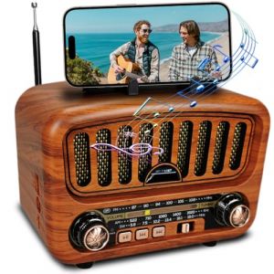 Poste Radio Portable avec Haut-Parleur Bluetooth, AM/FM/SW Petite Radio Vintage avec Haut-Parleur 5W et Bluetooth 5.0, Transistor Radio a Pile avec Fonction USB/TF/AUX (Or) (MuyeStore, neuf)