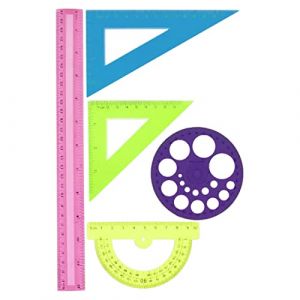 Ensemble de 5 r&egrave;gles transparentes, r&egrave;gles en plastique avec bord droit, r&egrave;gle triangulaire, r&egrave;gle ronde pour le bureau &agrave; domicile de la salle de classe (Qccige, neuf)