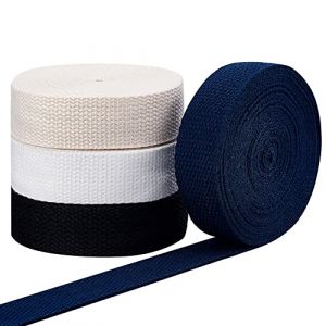 PH PandaHall 18.4m Sangle Couture Couture Sergé Ruban 25mm Sangle de Sac Sangle en coton épais 4 Couleurs Ruban sergé naturel Cordon plat en polyester pour Anse de Sac, Tablier, Couture (PandaHall FR, neuf)