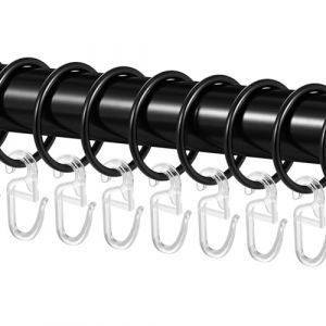 50 Pi&egrave;ces Anneaux de Rideaux en M&eacute;tal avec 50 Pi&egrave;ces Crochets de Rideau, Anneaux de Rideau de Douche Curtain Rings pour Fen&ecirc;tre Porte Rideau de Douche, 32 mm de Diam&egrave;tre Int&eacute;rieur - Noir (Xiy, neuf)