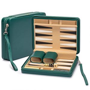 Yellow Mountain Imports Ensemble de Jeu de Mini Backgammon de Voyage, Izmir - Pions magnétiques et Plateau de 23,5 cm dans Un étui en Similicuir élégant (Yellow Mountain Imports EU, neuf)