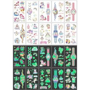 QQY 10 stickers tatouage temporaire lumineux, style mixte autocollant tatouage temporaire, tatouage lumineux, tatouage faux papillon sirène ou plus maquillage de fête (J) (EONYUANGUO, neuf)