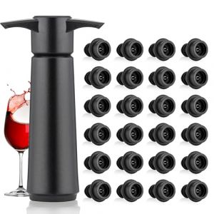 Pompe &agrave; Vide pour Vin avec 24 Bouchons, Bouchon Vin Vide Air, R&eacute;utilisable Bouchon Bouteille Vin, Accessoires Vin, Garde le Vin Frais 1 Pompe&agrave; Vide et 24 Bouchons&agrave; Vin, Noir (Garqitwan-FR, neuf)