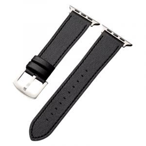 Bracelet compatible Apple Watch Cuir Véritable pour iWatch 49mm 46mm 45mm 44mm 42mm Ultra Bracelets de Remplacement Hommes (Noir, 42mm/44mm/45mm/49mm) (JUFANATEL, neuf)