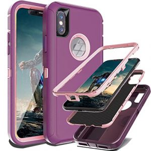 YmhxcY Coque pour iPhone XS Max avec Protection d&rsquo;&eacute;cran int&eacute;gr&eacute;e Couverture Durable &agrave; 3 Couches Anti-Chute/Anti-Choc Armure Protection pour Apple iPhone XS Max 6.5 inch-Wine Red/Rose Pink (KaiYun-UK, neuf)