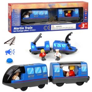 Train de Locomotives à Piles (Connexion Magnétique), Train Electrique Enfant, Train en Bois, Train Jouet pour Voie Ferrée en Bois Compatible avec Thomas, Brio, Chuggington, pour dès 3 Ans, Bleu (TONI MARIE GORE, neuf)