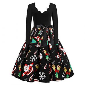 Robe De No&euml;l Femme Robe Moche Femme Automne Hiver Robe De No&euml;l pour Femme Robe de Cocktail Soir&eacute;e Bal Ann&eacute;e 50s Pin Up Rockabilly Swing Jupe Manches Longue avec Ceinture Costume P&egrave;re No&euml;l (BAULMD（90% Big Promotion Without Discount Code ）, neuf)