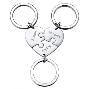 MeMeDIY 3pcs Maman Grande Soeur Personnalis&eacute; Coeur Puzzle Porte-cl&eacute;s pour Les Amateurs Petite Amie de Bijoux en Acier Inoxydable Set d'argent (MeMeDIY, neuf)