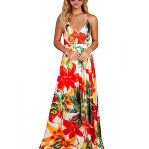 BUOYDM Robe Longue Femme Ete Robe de Plage Boheme Maxi Robe de Soirée Élegante Cocktail Chic Rouge XL (BUOYDM, neuf)
