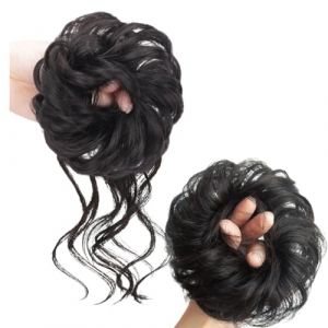 Postiche avec &eacute;lastique, 2 Grand chignon, chouchou avec cheveux, postiche boucl&eacute;, Postiche boucl&eacute;, Synth&eacute;tique Chouchou Postiche de Cheval Faux Chignon Elastique Pour femmes et filles (WANG  JIALEI UK STORE, neuf)