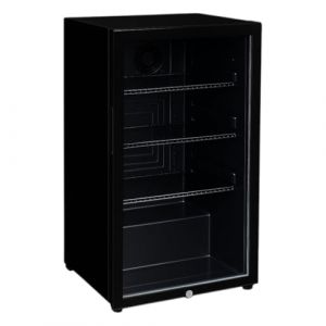 Mini Armoire à Boissons 92L – Réfrigérateur Compact Ventilé – Température 0/+10°C – 3 Étagères Réglables – Porte avec Serrure – Éclairage LED – Gaz R600a – Pieds Réglables – Couleur Noire – 230V (PESAGE-MB, neuf)