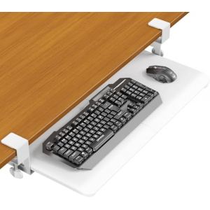 ERGOMAKER Support Clavier Ordinateur,Plateau pour Clavier et Souris Coulissant sous Le Bureau,Avec Fixation Par Pince en C, 65 (y Compris La Pince 76) x 30cm,Blanc (Ergomaker FR, neuf)