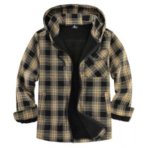 JACKETOWN Veste de B&ucirc;cheron Homme Veste Chemise Doubl&eacute;e pour Capuche &agrave; Carreaux Flanelle Fermeture &eacute;clair Sherpa de Trekking D'hiver Chemise Flanelle V&ecirc;tements(Riz Noir XL) (CongHuiQiang, neuf)