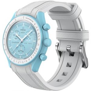 REBANDACE Bracelet pour montre Omega x Swatch MoonSwatch 20mm,Bracelet de Remplacement en Silicone Souple Omega Swatch Speedmaster,Courb&eacute; Moonswatch Bracelet Hommes et Femmes (Ligne blanche blanche) (SANBUTC, neuf)
