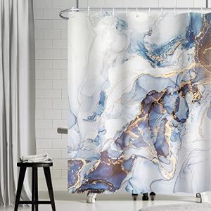 Uiiooazy Rideau Douche Effet Marbre Bleu, Rideau de Douche Bleu Foncé Or Rideau de Baignoire Anti Moisissure Imperméable Tissu Polyester Lavable Opaque Rideau Salle de Bain avec 12 Crochets 180x200cm (dongguibinjingpinxiaodianpu, neuf)