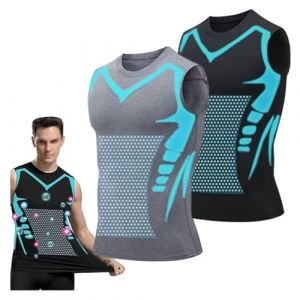 Debardeur Homme, D&eacute;bardeurs Compression Corset Amincissant Tee Shirt sans Manche Hommes Gyn&eacute;comastie Gaine Gilets Sport Mise Forme Ionique(B-Black+Gray,L) (DEBADE, neuf)