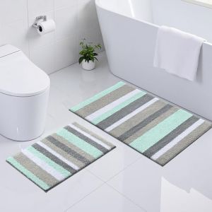 Homaxy Ensemble de 2 tapis de bain antid&eacute;rapants, en microfibre, absorbants, &agrave; poils longs, 40 x 60 cm + 60 x 90 cm, vert/gris (Homaxy EU, neuf)