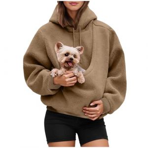 G&eacute;n&eacute;rique Sweat &agrave; Capuche Femme avec Poche Kangourou Pull pour Chat et Chien Femme Sweat &agrave; Manches Longues Veste &agrave; Capuche Douce Et Confortable Pull de Transport Chat et Chien (01-Khaki, M) (zhiqiangdianzishangwuyouxiangongsi, neuf)