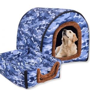 Niche pour chien 2 en 1 avec lit pour chien, niche chaude et lavable, grande grotte pour animaux de compagnie imperm&eacute;able et de luxe amovible, lit igloo anti-anxi&eacute;t&eacute; pour chat pour int&eacute;rieur et (Waigg Kii, neuf)