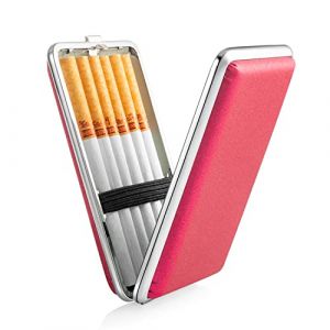 &Eacute;tui rouge en cuir PU pour femme, cigarette en m&eacute;tal rouge en acier inoxydable pour 12 pi&egrave;ces, avec bande &eacute;lastique &eacute;l&eacute;gant et intelligent pour femmes et hommes (Yishamei, neuf)