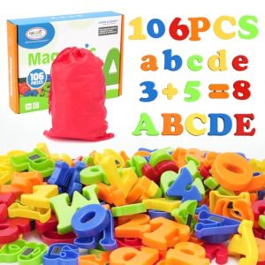 BunnyJOY 106PCS Enfants Lettres Magnétiques Chiffres, Coloré Aimants De Réfrigérateur Ensemble de Jouet Apprentissage Préscolaire de la Petite Enfance, Orthographe, Comptage Jouets Éducatifs (quanxun-E, neuf)