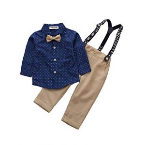 HeMa Island Ensemble de v&ecirc;tements pour b&eacute;b&eacute; gar&ccedil;on Robe barboteuse Bretelles n&oelig;ud papillon Cravate Costume Gentleman Festif Bapt&ecirc;me Mariage Manches Longues B&eacute;b&eacute; Robe Enfant 3 mois 6 ans, 2180B, 4 (Rethink Baby house, neuf)