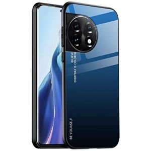 EASSGU Coque Adapt&eacute; pour OnePlus 11 5G (6.7" inches), Coque Arri&egrave;re en Verre D&eacute;grad&eacute; Anti-Chute et Anti-Rayures &Eacute;tui de T&eacute;l&eacute;phone Portable - Bleu Noir (EASSGU, neuf)