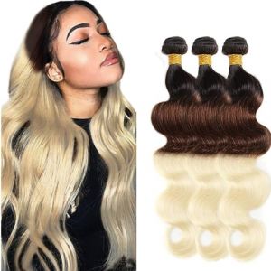 Hxxcoup 3 Bundles Tissage bresilien en lot Tissage Cheveux Humain Hair Extensions Blonde Hair Bundles Body Wave Bundles Brazilian Remy Hair No Tangle Hair Real Hair Bundles for Woman 22 24 26 Pouce (KST HAIR, neuf)