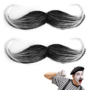 Fausse Moustache, 2 pièces Fausse Barbe Moustache Autocollante Fake Beard Fasching Man Moustache à Coller Artificielle, Funny 80's Noir Moustache supérieure Cosplay Costume (Noir-Gris) (LingMingJinCui, neuf)