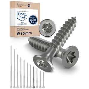 10x Vis à bois tête fraisée en Acier inoxydable Torx V2A vis inox 10x120 pour panneaux d'aggloméré Bois Filetage partiel 10mm fort 120mm long 10 pièce en acier A2 (NietFullThings, neuf)