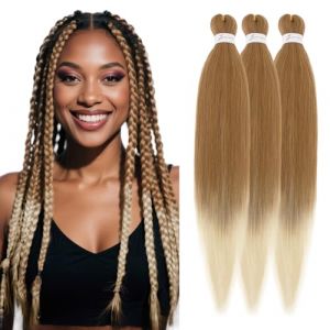 S-noilite EZ Braids Extensions de cheveux pré-étirées faciles à tresser pour crochet Box Twist Braids Ombre Yaki synthétiques Réglage de l'eau chaude, 66cm 3 paquet 285g,Blond cendré à blond décoloré (EU Fancy Activestyle, neuf)