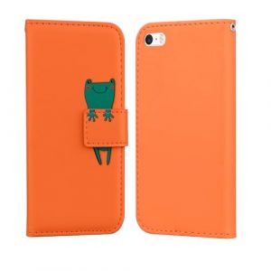 Nokverzy Coque pour iPhone se 2016/5s/5 &Eacute;tui Housse Portefeuille Clapet Grenouille Motif Porte Carte Magn&eacute;tique Protection Pochette Cover &Eacute;tui Rabat T&eacute;l&eacute;phone Portable pour iPhone se 2016/5s/5 Orange (annuo, neuf)