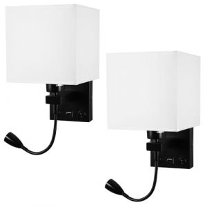 2 Pièces Applique de Chevet, Applique de Lecture à LED Applique Murale Moderne en Chrome Poli avec Projecteur Ajustable à col de Cygne, Interrupteurs Doubles, Avec Port USB pour Charger E27 (ZONJIE trade, neuf)