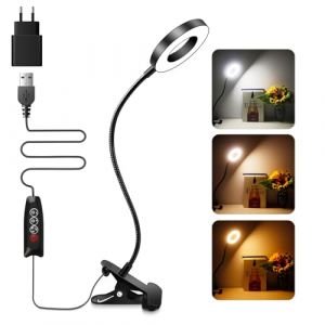 Lampe de Bureau Noire avec Pince et Adaptateur, 48 LED Tattoo Lampe, 3 Couleur et 10 Intensite, LED Lampe USB Flexible, Clip Lampe de Lecture au Lit Enfant, Lampe Pince pour PC Travail (Akynite FR, neuf)