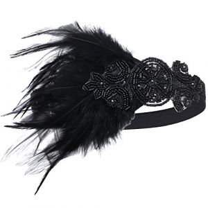 BABEYOND Gatsby Bandeau Cristal 1920s Plume Flapper Accessoires Charleston Année 20 Vintage Partie à Thème Noir (BABEYOND  FR, neuf)