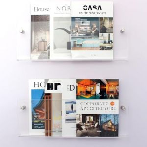 Gwezmxs 2Pcs Porte Revue Mural, Transparent Porte Vinyle Etag&egrave;re Mural, Invisible Accroche Vinyle Mural Acrylique, Acrylic Wall Mounted Magazine Shelf 40CM (Gwezmxs-Direct, neuf)