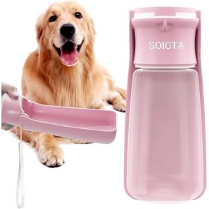Gourde pour Chien, Bouteille d'eau de Voyage &eacute;tanche pour Animaux de Compagnie, 550ML/350ML, pour Toutes Tailles de Chiens - Gourde Chien Promenade, Promenade et Voyage Rose (550 ML) (Lanjian US, neuf)