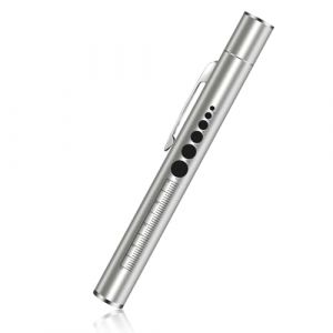 Flintronic Stylo Infirmiere, USB Rechargeable LED Stylo Lumi&egrave;re M&eacute;dicale,Affichage Num&eacute;rique, Stylo Lampe M&eacute;dicale, Lampe Diagnostic avec Jauge de Pupille et Clip pour Infirmi&egrave;res M&eacute;decins EMT(Argent) (XJYEU, neuf)