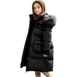 Lengender Doudoune Surface Brillante Manteau Fille Chaud Blouson Hiver Automne Parka à Capuche Fausse Fourrure Veste de Sport Ski Neige (FR/ES, Numérique, 120, Taille normale, C Noir) (FindPitaya, neuf)
