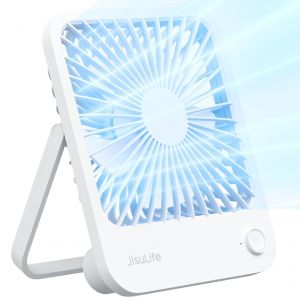 JISULIFE Mini Ventilateur Portable, Petit Ventilateur Pliable à 180°, Ventilateur Silencieux Réglable à 4 Vitesses, Convient pour la Maison/Bureau/Voyage- Blanc (JISULIFE-EU, neuf)