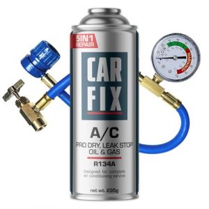 CARFIX recharge gaz de remplacement r134a, réfrigérant de remplacement r134a pour climatisation automobile - 1 boîte de réfrigérant 5en1 R134a et tuyau avec manomètre, 235 g (NOX2 Automotive, neuf)
