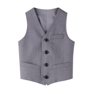 Gilet De Costume Festif sans Manches pour Enfant Gar&ccedil;on d'honneur Veste Vestons Chemise Gilet De F&ecirc;te Col en V Mariage Anniversaire No&euml;l F&ecirc;te Costume Formel pour Enfant (01 Grey, 7-8 Years) (ZFeAOPLQ, neuf)