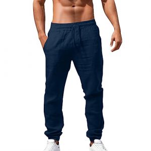 Homme Pantalon Lin Ete Pantalon Decontracte avec Poches Cordon Pantalon Ample de Plage L&eacute;ger Respirant Pantalon Elastique pour Homme de Couleur Unie (extensivc, neuf)