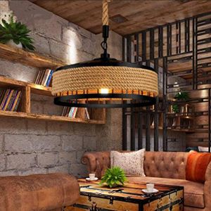 Lampe Suspendue Vintage Corde Pendentif E27 Lustres Rétro Plafonnier Industriel En Fer Forgé Loft Plafond Lampe Suspendue Rustique Chanvre Corde Ronde Fer Cage Restaurant De Plafond (YZSJ, neuf)