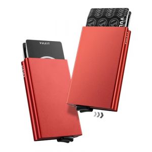 VULKIT Porte Carte de Cr&eacute;dit Metallique Double Etui Porte Carte Bancaire RFID Anti Piratage Aluminium Portefeuilles et Porte-Cartes Homme ou Femme pour 10-14 Cartes, Rouge (VULKIT FR, neuf)