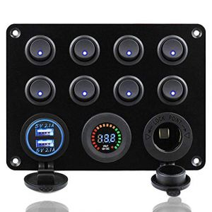 KAOLALI Panneau de Commutateur à Bascule 12V/24V 8 Interrupteurs Panneau Prise Allume-Cigare LED Voltmètre 4,2 A Double Chargeur USB Tableau Électrique pour Bateau Camping-Car Caravane (GELPARTS, neuf)