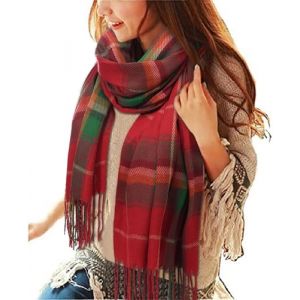 heekpek Grande Taille Femme Homme Echarpe Hiver Chaud en Cachemire Imitation Carreaux Doux &eacute;charpe &eacute;pais Pull Ch&acirc;le Mode &eacute;charpe Fra&icirc;che Cadeau Unisexe Cadeau No&euml;l, Rouge vert 2 (HKPK, neuf)